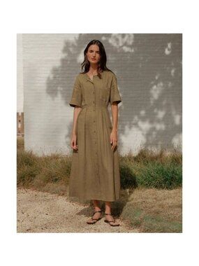 NWOT Jenni Kayne Day Dress in Khaki 100% Linen Midi Size XS
